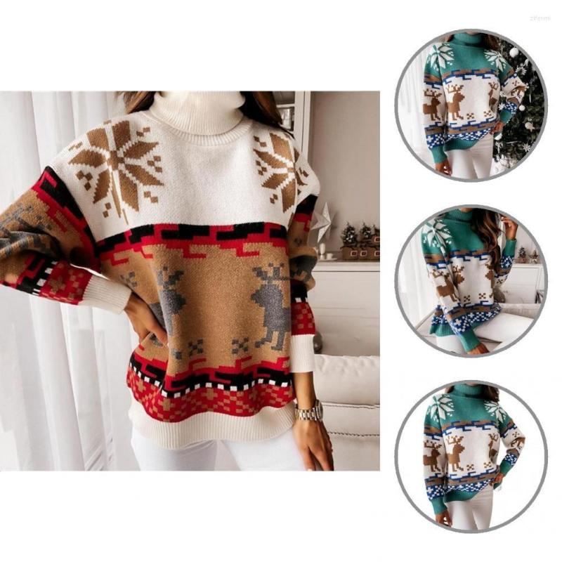 

Women' Sweaters Lady Sweater Long Sleeve Snowflake Elk Skin-friendly Soft Christmas For Home, Beige