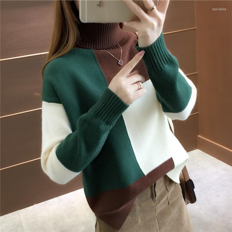 

Women's Sweaters Autumn And Winter Sweater Women's Korean Version Loose Pullover High Neck Two Lapel Short Color Matching Knitted, Black