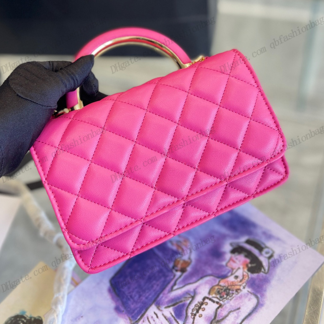 

Womens Quilted With Metal Top Co Handle Bags Designer Flap Purse Fuchsia Black Classic Diamond Gold Hardware Chain Crossbody Cards Wallet Luxury Totes Handbags 20CM, Box