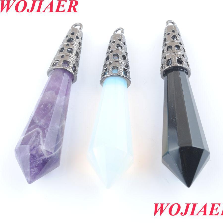 

Pendant Necklaces Retro Natural Stone Pendants For Necklaces 12 Faceted Pyramid Wicca Purple Crystal Sodalite Tiger Eye Opal Vipjewel Dhpin