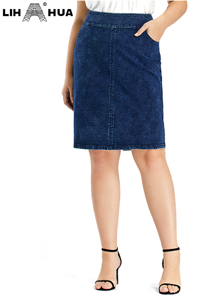 

Plus size Dresses LIH HUA Women's Plus Size Denim Skirt High Elasticity Slim Fit Pocket Skirt Casual Fashion Woven Skirt 221006, Blue