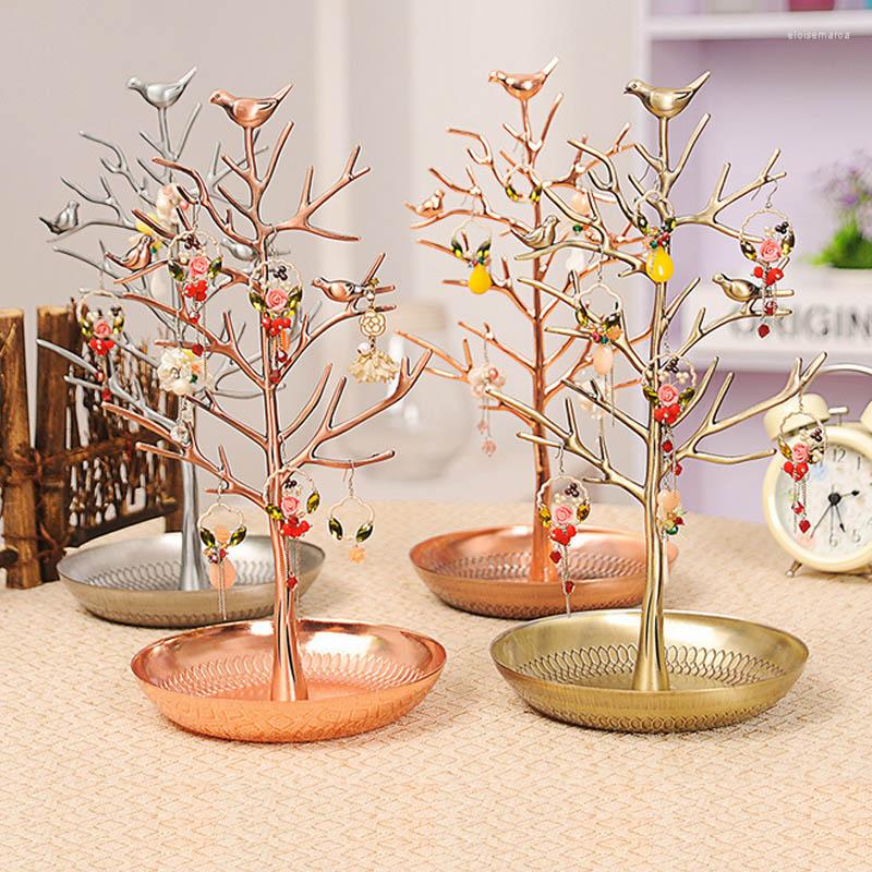

Jewelry Pouches Color Earrings Holder Rings Stand Display Show Rack Tree Bird Iron Design Nice Jewellery Storage Organizer For Shop