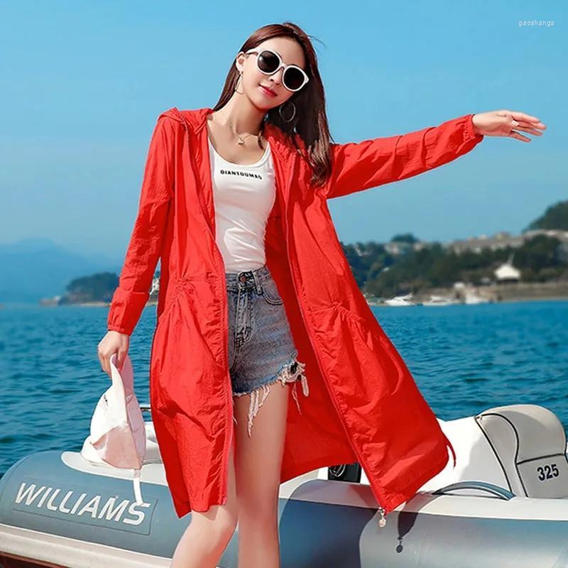 

Women's Trench Coats Summer Women's Sun Protection Clothing Long Thin Windbreaker Sleeve Plus Size Hooded Breathable Anti-UV KW487, White