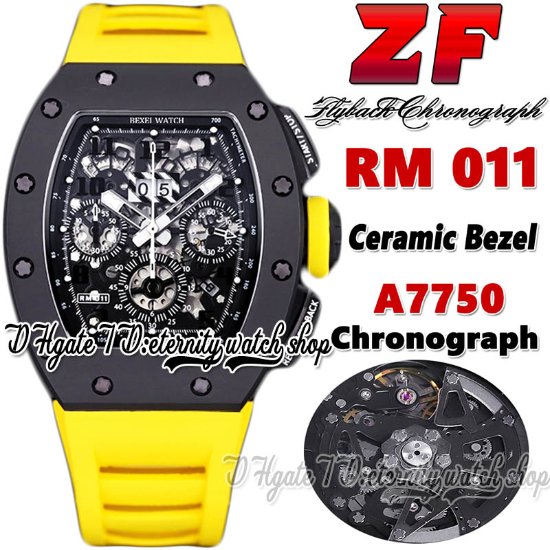 

Z Latest zf202201011 Mens Watch A7750 Chronograph Automatic Black Ceramic Bezel Skeleton Dial Number Markers Yellow Rubber Strap Super Edition eternity Watches, Watch waterproof cost