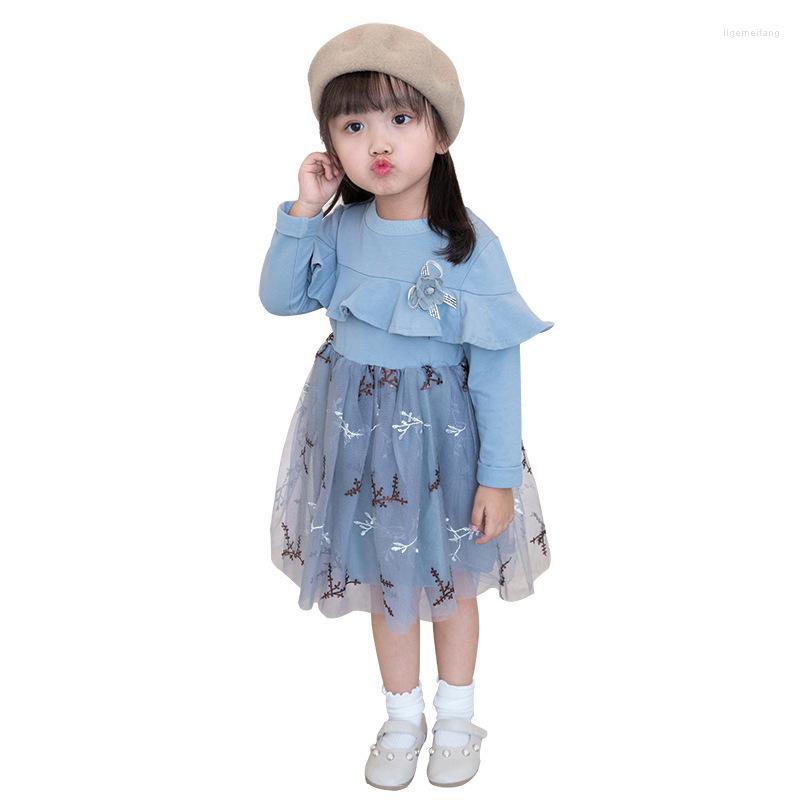 

Girl Dresses Spring Casual Ruffle Mesh Kids For Long Sleeve Girls Dress Autumn Children's Clothing Birthday Party Princess, As the picture