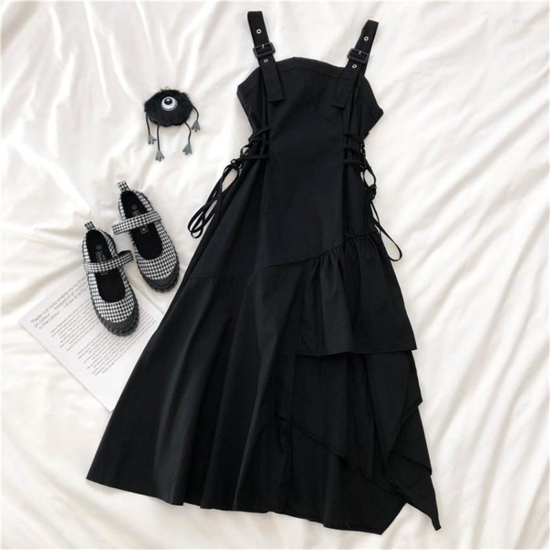 

Casual Dresses Gowyimmes 20 Autumn Girl Little Black Dress Sexy Women Spaghetti Slim Lady Irregular Tank Winter Bottomings PD876