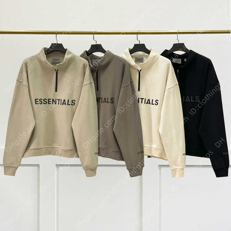 

New Fashion Essentials Half-zip Stand Sweatshirt High Hoodie Hip Hop Pullover Turndown Collar Streetwear, Dark grey