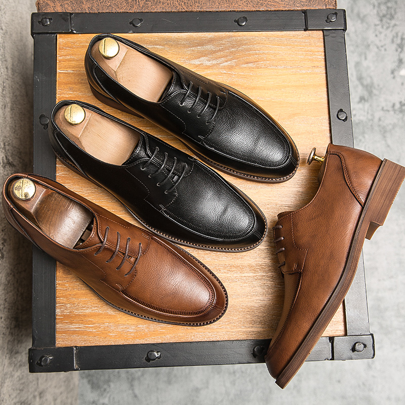 

Luxury vegan brogue oxford shoes stitching pointed toe retro men's fashion formal casual shoes business shoes multi size 38-47, Black