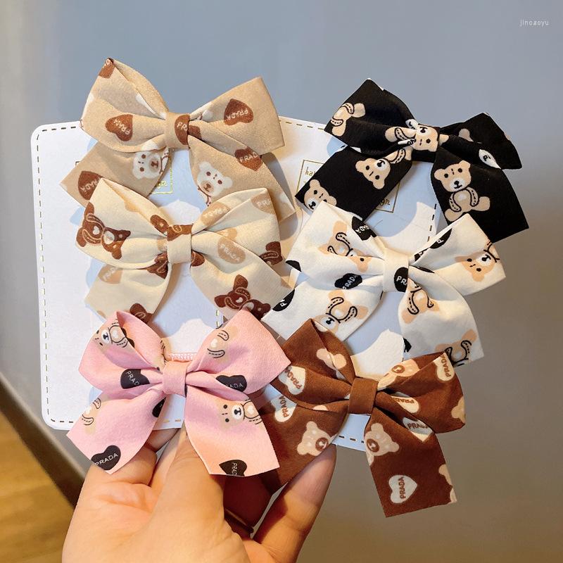 

Hair Accessories Print Bear Flower Dot Bow Cloth Clips Hairpins For Girls Children Headwear Baby Kids Pins Hairgrips, S dot white