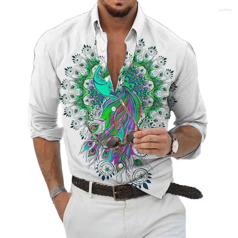 

Men's Casual Shirts Hawaiian Shirt Peacock Graphic TShirts Cardigan Tops Fashion Animal Print Long-sleeved Single-Breasted Loose Men, Long811-157