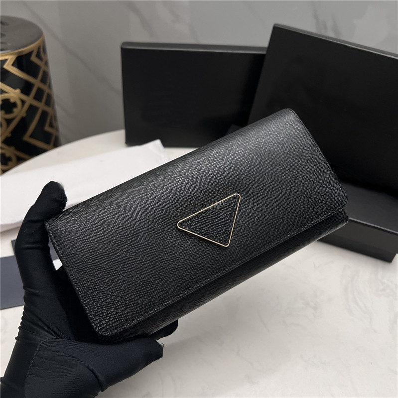 

Delicate Triangle Icon Wallets Men Women Flip Long Purses Credit Card Holder Leather Wallet Bags With Box, Black/with box