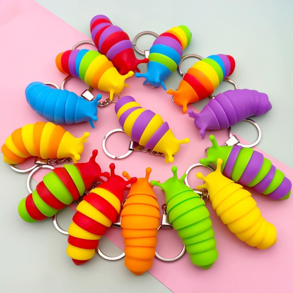 Finger Slug Snail Caterpillar Key Chain Relieve Stress Anti-Anxiety keyrings Squeeze Sensory Toys sxmy21