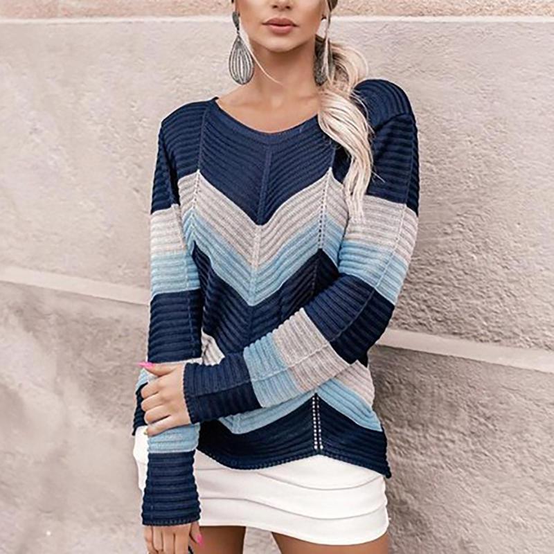 

Women' Sweaters Fashion Women Casual Loose Plus Size Striped Patchwork Pullover Long-Sleeve Retro V-Neck Sweater Knitted Jumpers Pull, Black