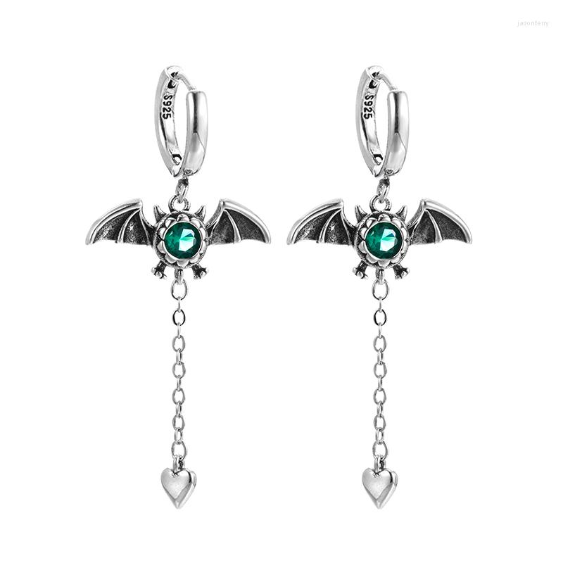 

Stud Earrings Arrival Elegant Devil Bat Design Green Crystal 925 Silver Needle Ladies Tassels Jewelry Accessories Gifts
