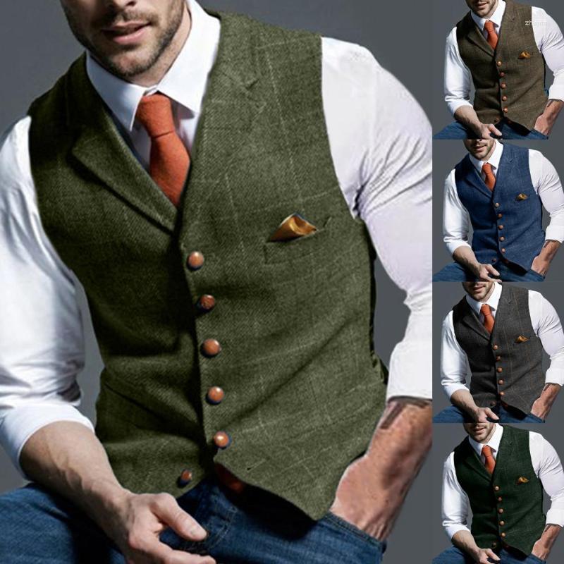 

Men's Jackets Men's Men Suit Vest Sleeveless All-Match Lapel Woolen Blended Tweed Slim Gilet Single Breasted Waistcoat Business Jacket, Blue