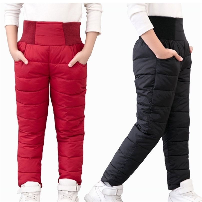 

Trousers Casual Girl Boy Winter Pants Cotton Padded Thick Warm Trousers Waterproof Ski Pants 10 Years Elastic High Waisted Baby Kid Pant 2201006, Black