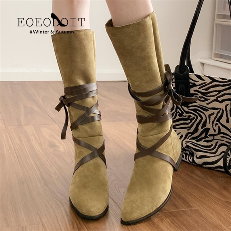 

Boots EOEODOIT Low Chunky Heels Boot Women Autumn Winter Long Knee High Length Pointed Toe Western Booties Slip 2. CM 221006, Khaki