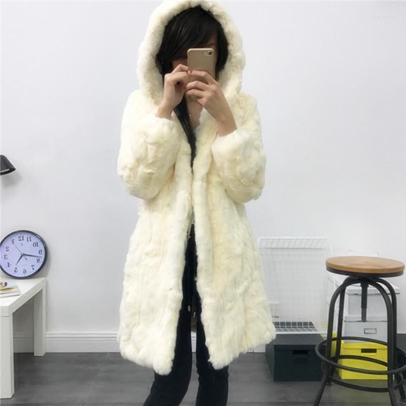 

Women' Fur Large Size  - 6XL Natural Rex Coats Outerwear Women Thick Warm Real Jackets With A Hood 2022 Autumn Winter, Beige