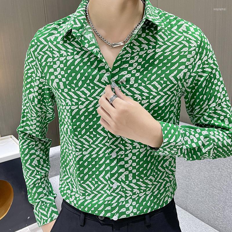 

Men's Casual Shirts 2022 Autumn Fashion Print Men Korean Long-sleeved Shirt All-match Business Dress Social Streetwear Blouse, Black