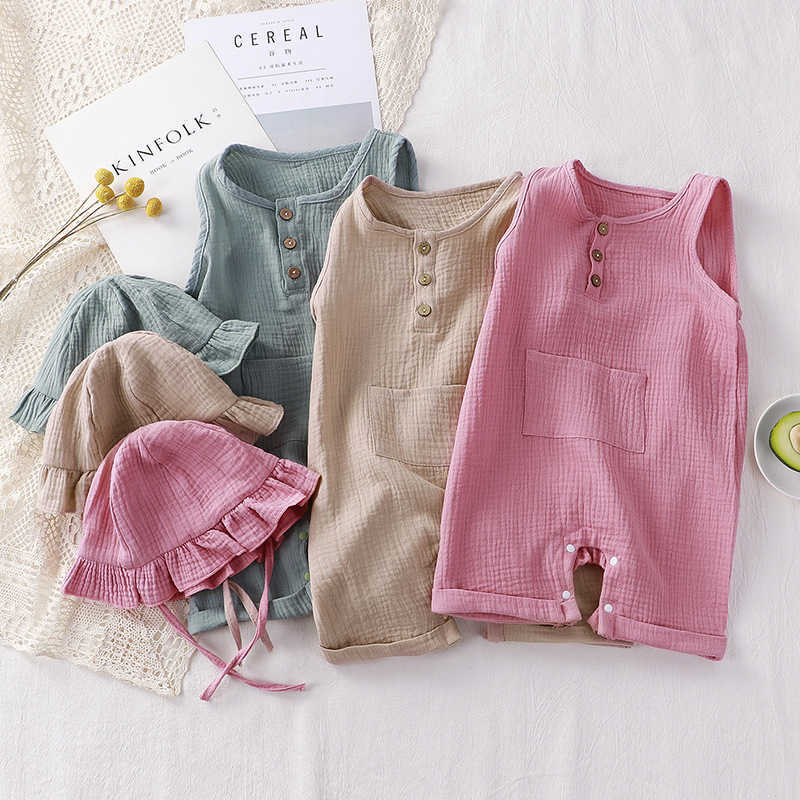 

Rompers Kid Boy Simple Sleeveless Jumpsuit Baby Girl Loose Soft Breathable Cotton Vest Romper One Piece Summer Baby Outfits J220922, Pink