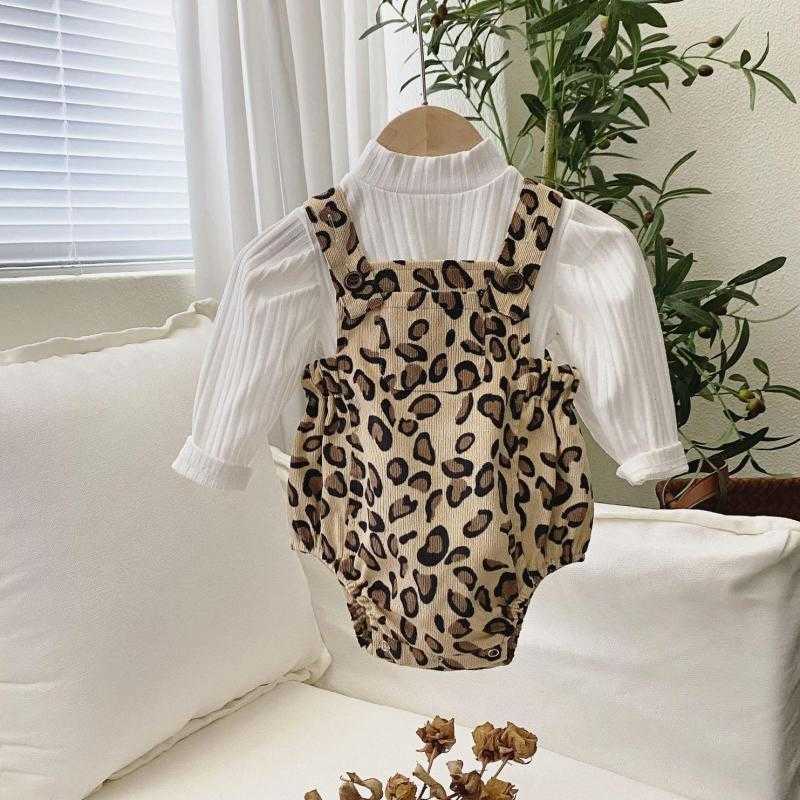 

Rompers 03y Baby Girl New Sexy Leopard Print Sleeveless Bodysuit Loose Cotton Jumpsuit Solid Striped AllMatch Depth Shirt set J220922, Set 1
