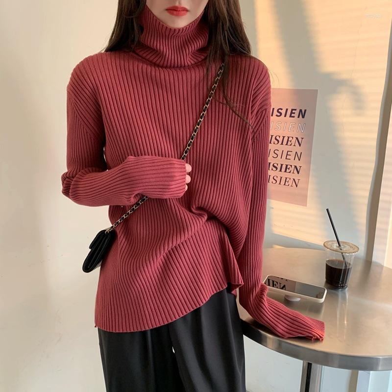 

Women's Sweaters Solid Color Wine Red Female Autumn Clothes Korean Fashion Knitted For Women'S Pullovers Turtleneck 2022Winter Tops, Brown