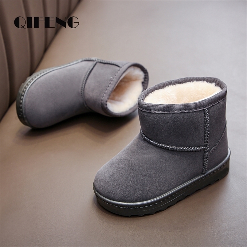 

Boots Winter Warm Fur Snow Boots Children Furry Shoes Boys Non-slip Leather Autumn Waterproof Kids Footwear Child Sneakers Baby Boots 221006, Black
