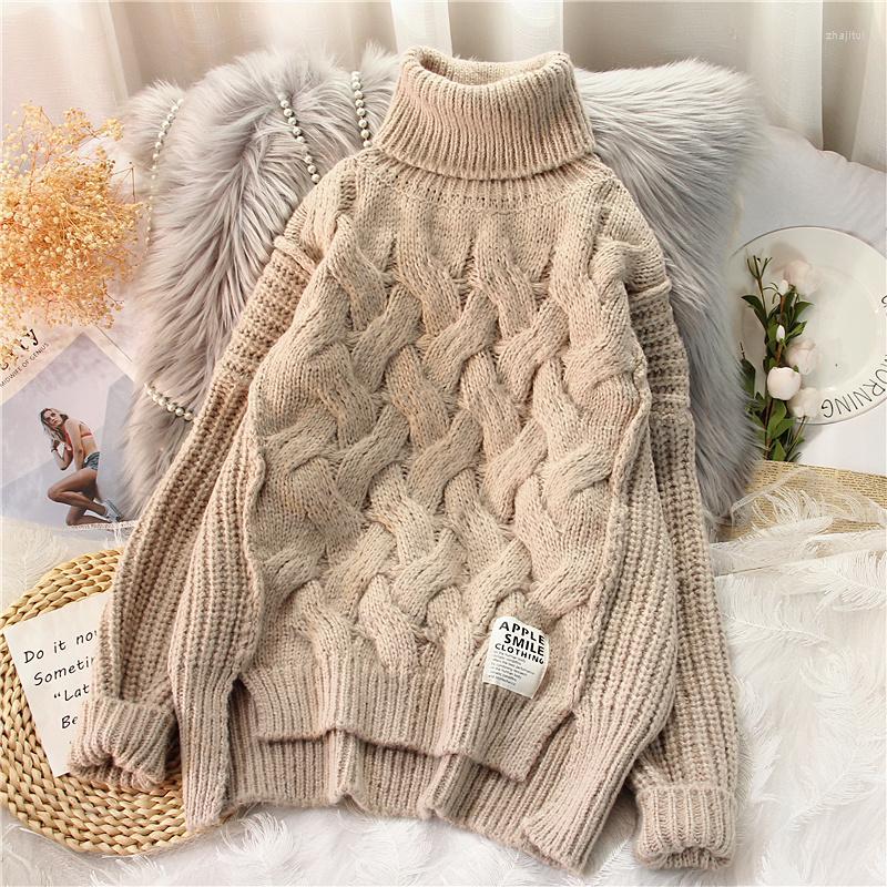

Women's Sweaters Women's Turtleneck Twist Sweater Women Autumn And Winter Thickening 2022 Ins Korean Retro Solid Knitted Pullover Top, Light coffee