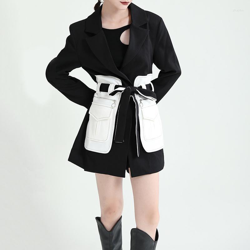 

Women' Jackets Women' 2022 Autumn And Winter Black White Film Sense Retro Nostalgic Contrast Blazer Loose Tie Jacket