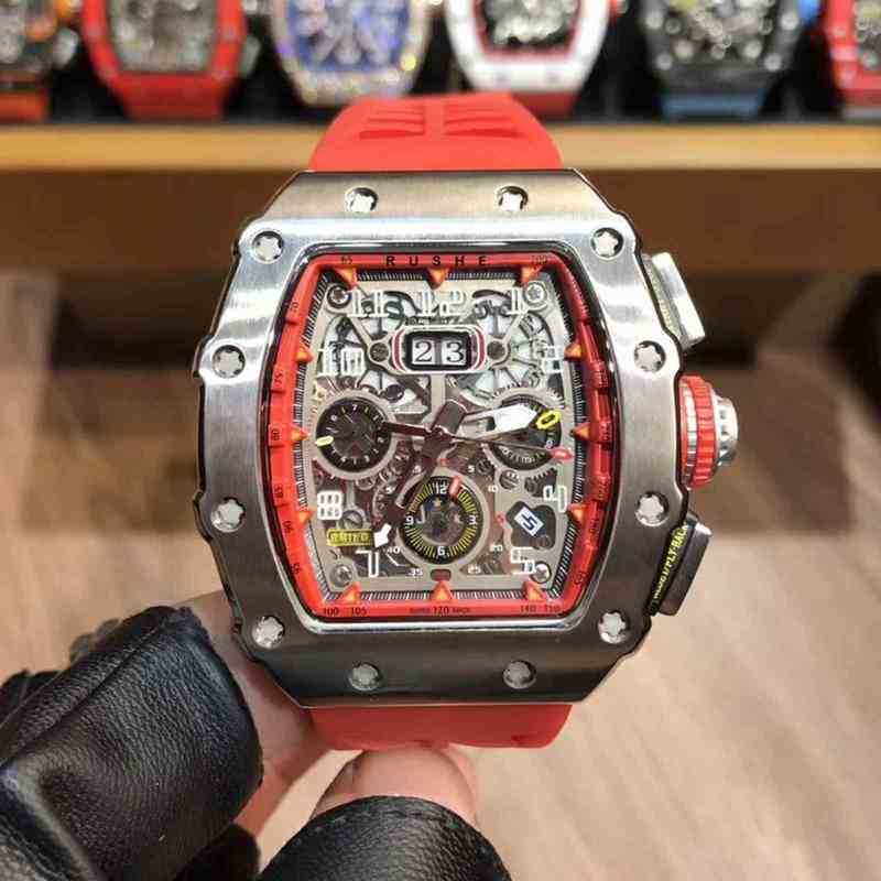 

SUPERCLONE Luxury mens Mechanics Watch Richa Milles Men's Fully Automatic Mechanical Wine Barrel Business Movement Trend 20V6, Red belt with silver shell