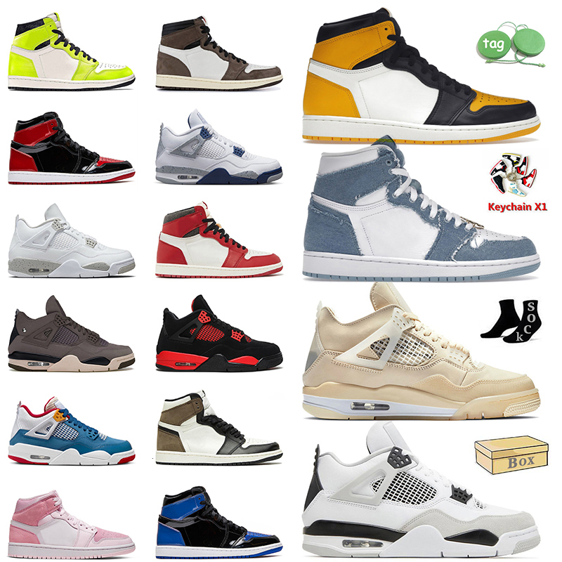 

High OG Taxi Denim 1s Basketball Shoes Jumpman 1 4 Midnight Navy 4s Military Black Cat Red Thunder Oreo A Ma Maniere Patent Royal Blue Women Mens Trainers Sneakers, B25 suede twist 36-47