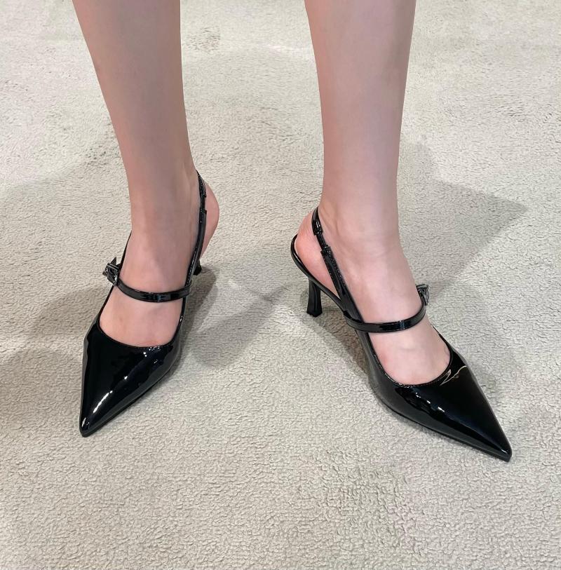 

Dress Shoes 115715 Shallow Mouth Pointed Shoulder Strap Single Shoe 2022 Summer Sexy Temperament Black Stiletto High Heels Women's