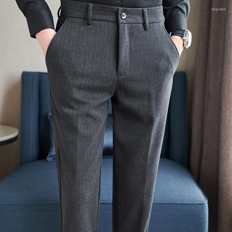 

Men's Suits Classic Solid Color Woolen Business Dress Pants Men Fashion Casual Slim Suit Pant Streetwear Office Social Trousers Clothing, Black