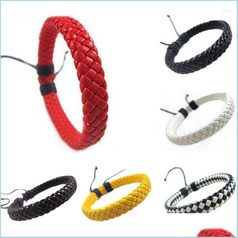 

Charm Bracelets Charm Bracelets 1Pcs Punk Black/Brown/White/Yellow Braided Leather Bracelet Bangle Male Accessories Homme Jewelry Bla Dhn1S
