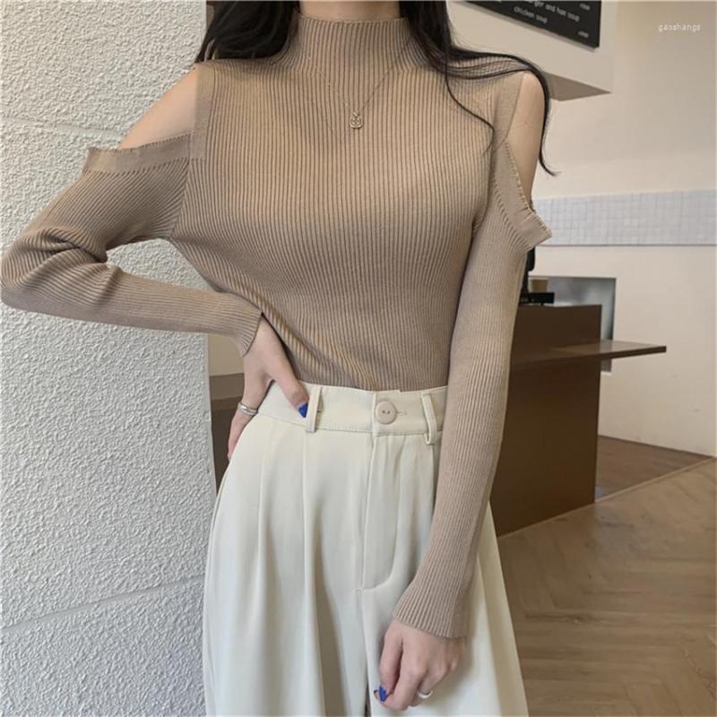 

Women's Sweaters Autumn Winter Turtleneck Sweater Women Cut Off Shoulder Designer Korean Fashion Chic Pull Femme Knitwear Underwear, Black