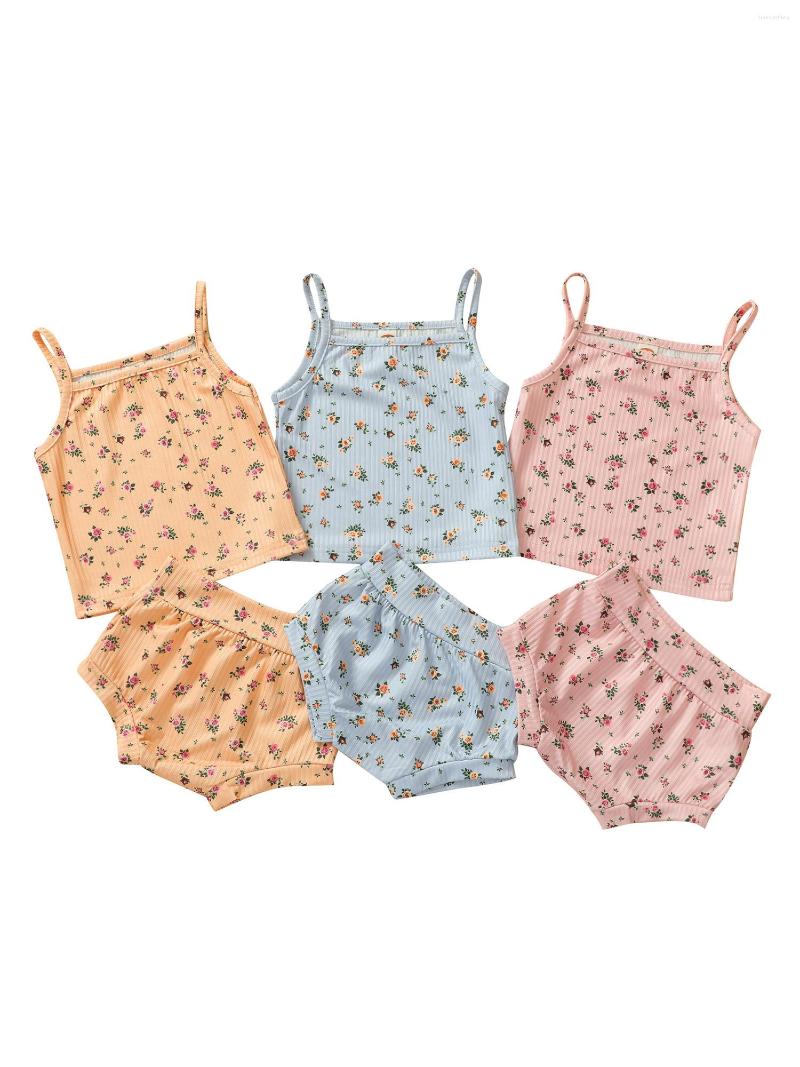 

Clothing Sets Baby Camisole Shorts Floral Pattern Tight Wide High Waist Sweet Style Cool Summer, Pink