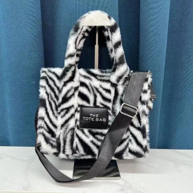 

New Striped Plush Women's Tote Bag Popular Letter Crossbody Shoulder Bags Handbag Autumn and Winter Design, As pic