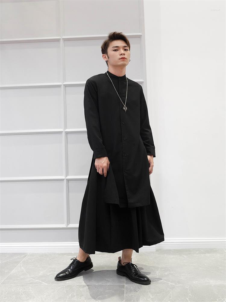 

Men' Casual Shirts Men' Long-Sleeve Shirt Spring And Autumn Standing Collar Slender Long Korean Fashion Large Size, Black