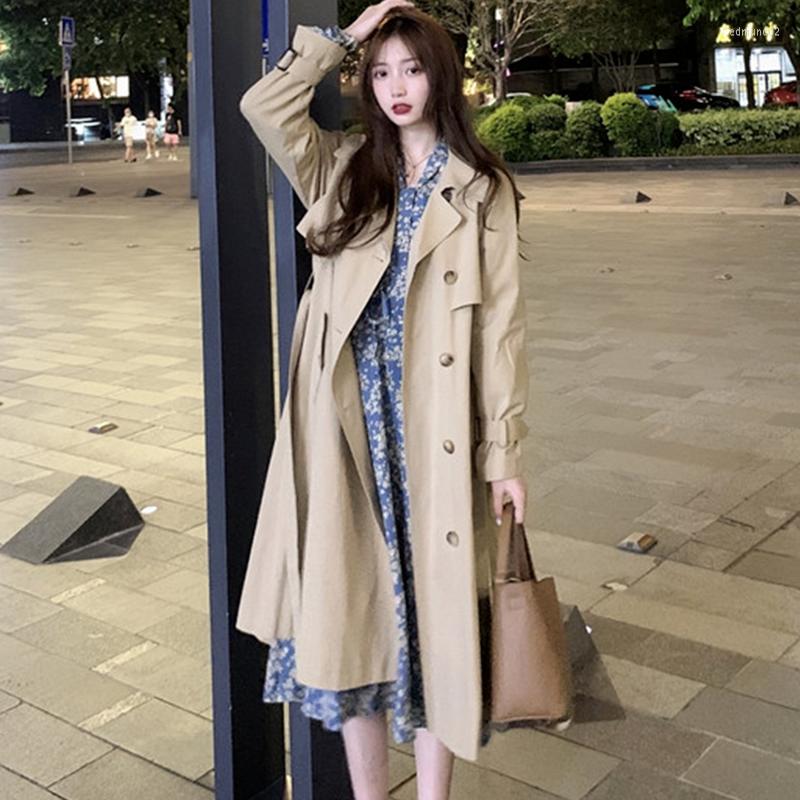 

Women' Trench Coats French Elegant Single Breasted Long Women Simple Solid Lace Up Slim Waist Windbreaker Autumn Office Lady, Dress