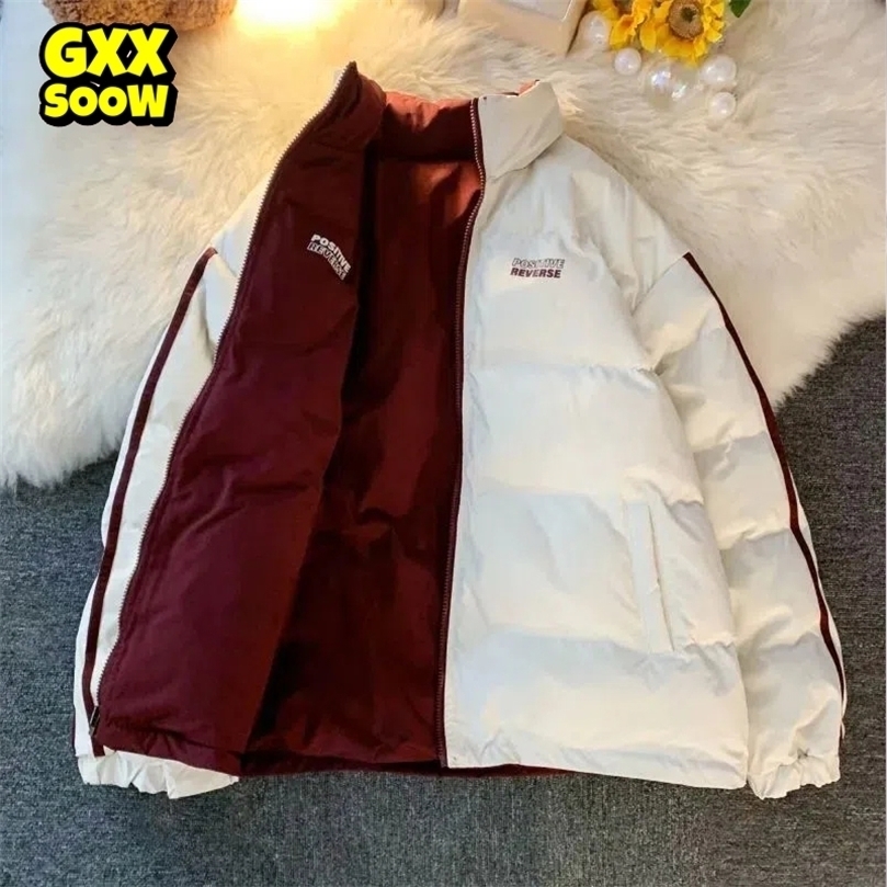 

Mens Down Parkas Winter Reversible Jacket Parka for Men Women Korean Trend Padded Couple Warm Fashion Brand Padded Coat Hip Hop Streetwear 2201006, White-red