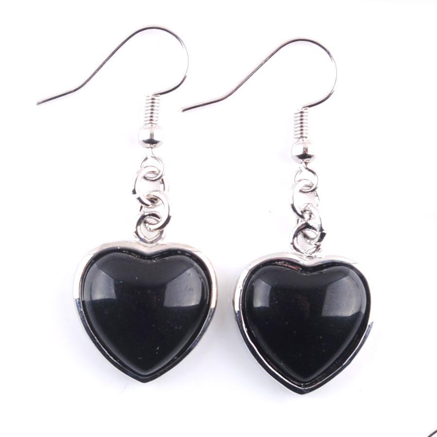 

Dangle Chandelier Natural Black Agate Stones Dangle Earrings Love Heart Shape Bead Pendant Drop Earring Wedding Jewelry For Bdehome Dhdvo