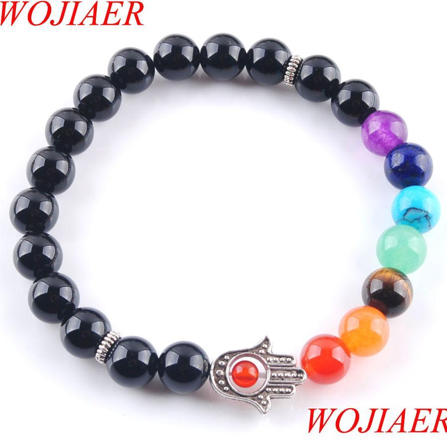 

Beaded Strands 8Mm Natural Black Agate Stone Round Beads Palm Strands Bracelets 7 Chakra Healing Mala Meditation Women Jew Mjfashion Dhmi4