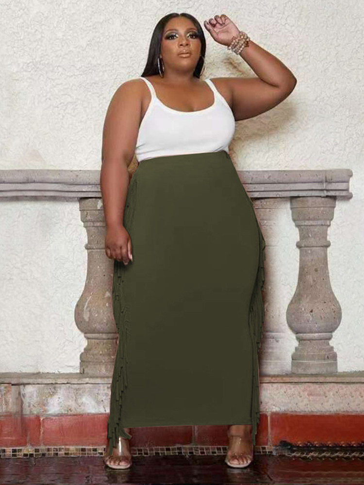 

Plus size Dresses ZJFZML ZZ Women Clothing Skirt Plus Size Y2K Solid High Waist Side Tassels Stitching Bodycon Party Skirts Drop Wholesale 221006, Black