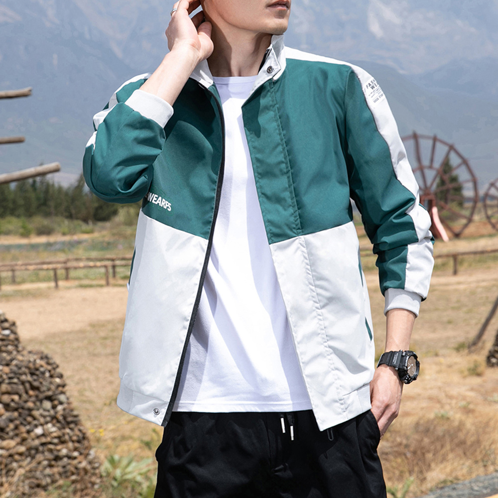 

Lightweight Jacket Men Windbreaker Jacket Fashion Stand Collar Thin Casual Coats Patchwork Hip Hop High Street Clothes, Black
