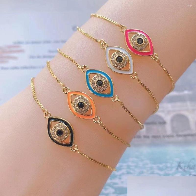 

Link Chain Link Bracelets 5Pcs High Quality Charming Women Jewelry Black Eyes With Zircon And Colorf Enamel Adjustable Lucky Amet Br Dhi8Z