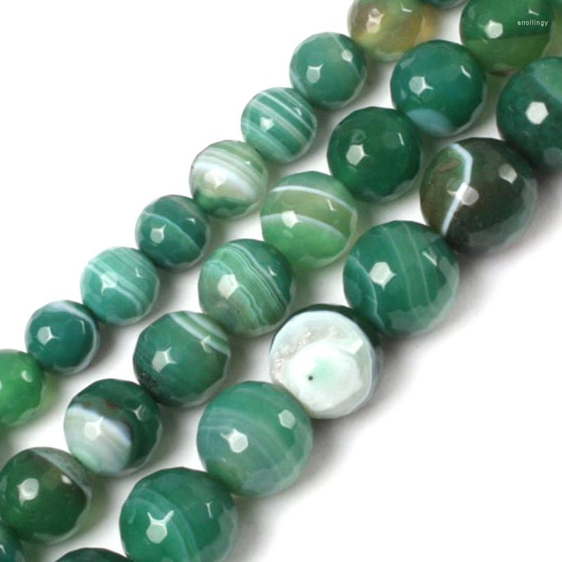 

Beads 6-14mm Natural Round Faceted Banded Green Agates Stripe Onyx For Jewelry Making 15'' Needlework DIY Trinket