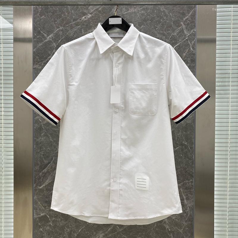 

Men' Casual Shirts Brand High Quality Men' Shirt White Cotton Short Sleeve Striped Oxford Polo Business Top