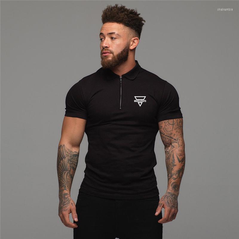 

Men's Polos Brand Mens Bodybuilding Short Sleeve Polo Shirts Cotton Casual Fitness Fashion Shirt Clothing Sport, White