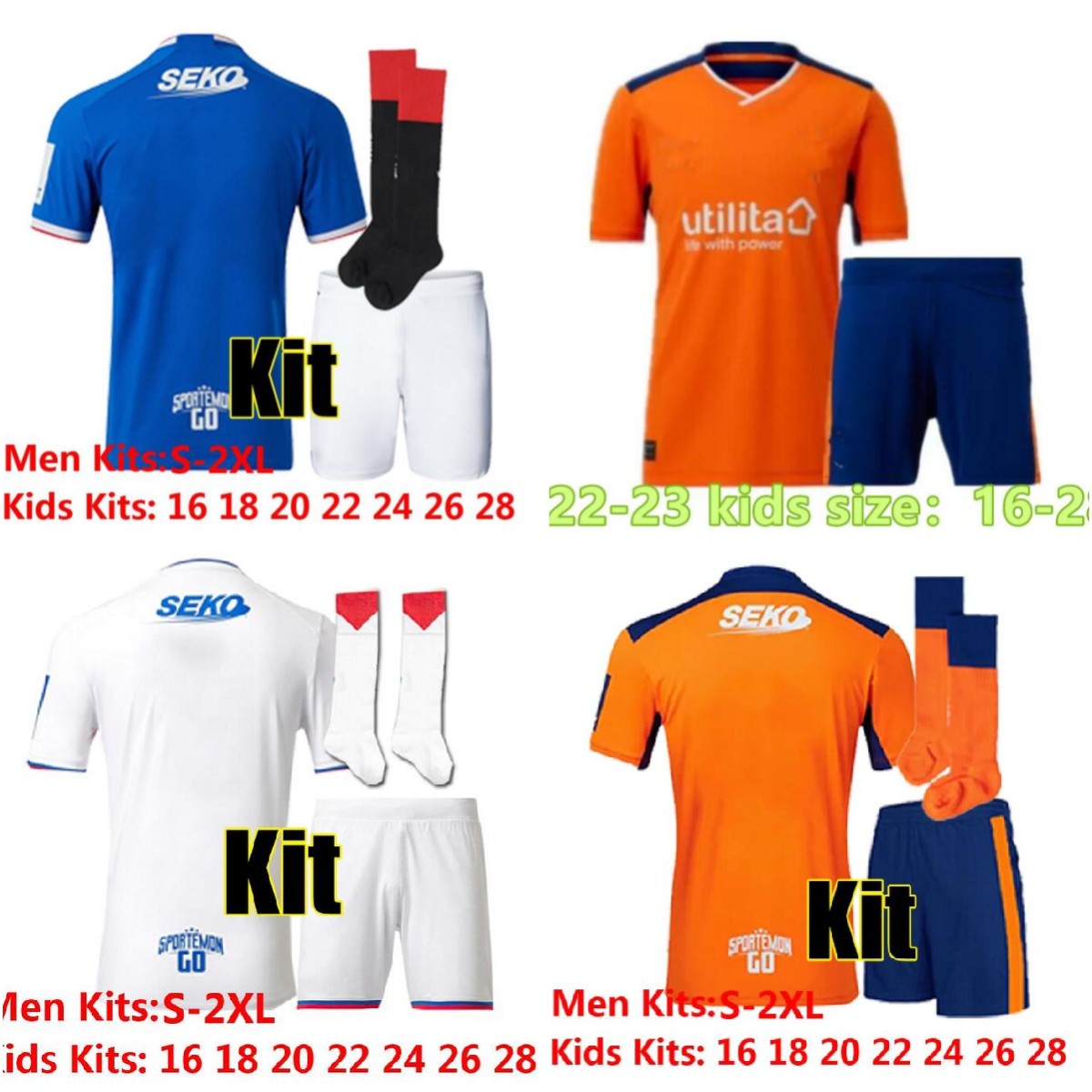 

2022 2023 Glasgow Rangers Soccer Jersey Third Oranger Kit 22/23 home blue away 150th Anniversary Legendary Commemorative football shirt kids kit set, White