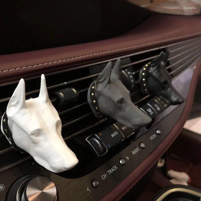 

Interior Decorations 2022 Car Doberman Scented Air Outlet Clip Perfume Diffuser Stone Dog Head Decoration Ornaments